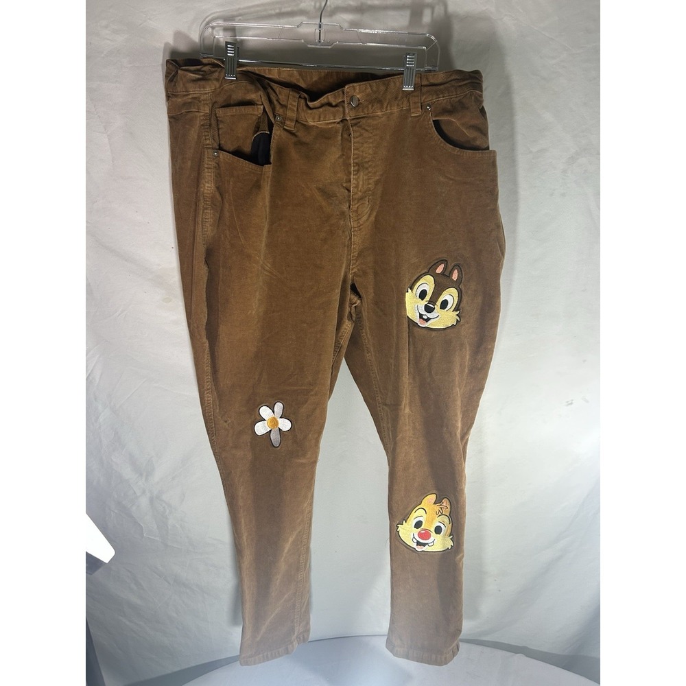 Disney Chip and Dale Brown Corduroy Pants Size 20 Embroidered Character Acorns